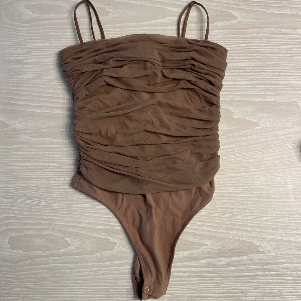 Aritzia Ruched Tan Bodysuit